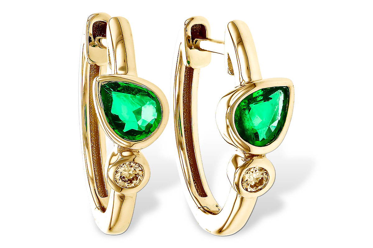 H320-32718: EARRINGS .38 TW EMERALD .44 TGW