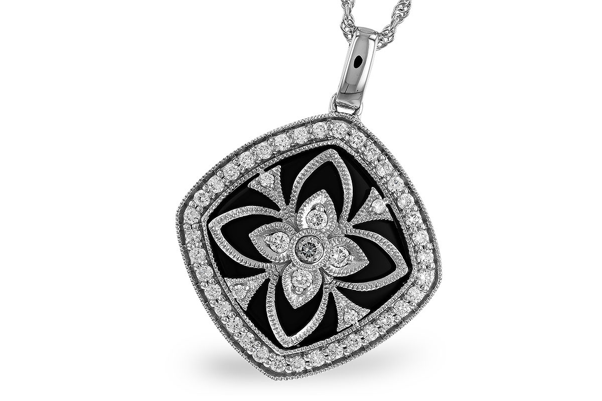 K319-43627: DIA & ONYX NECKLACE .48 TW